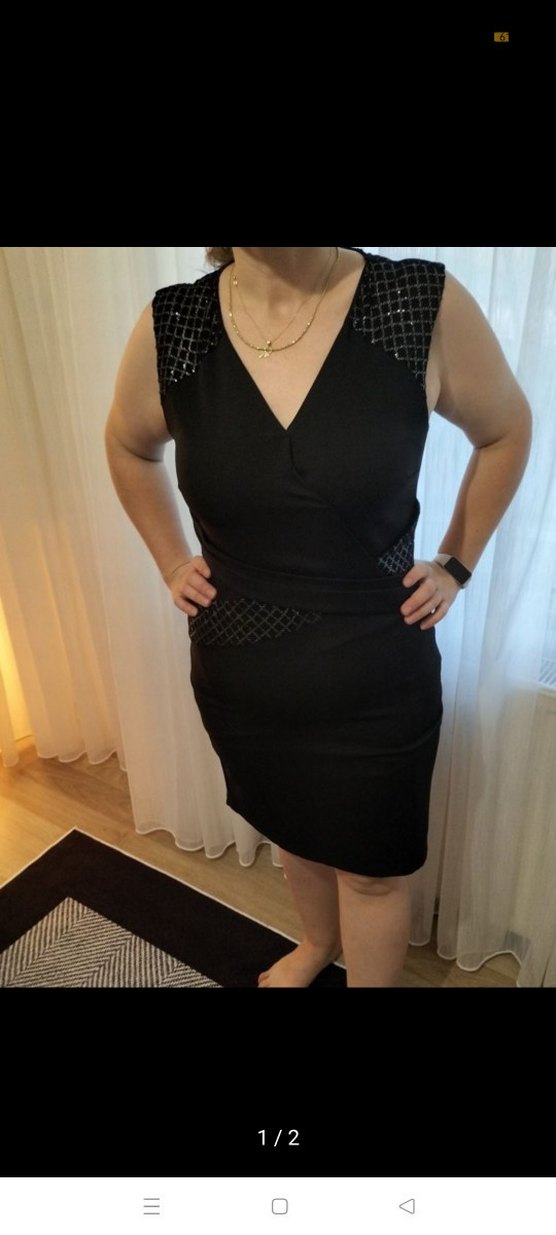 V Yaka Kemerli Siyah Midi Mini Elbise - Görsel 2