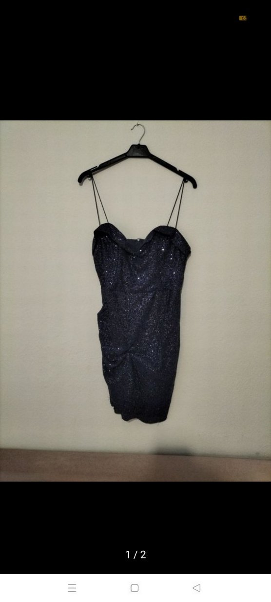 Siyah Parlak Mini Strappy Gece Elbisesi - Görsel 2