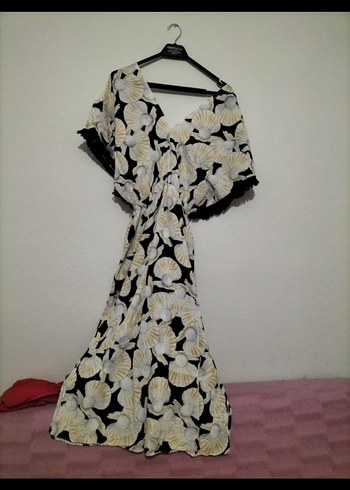Diğer Bohem Beyaz Çiçek Desenli Mini Kimono