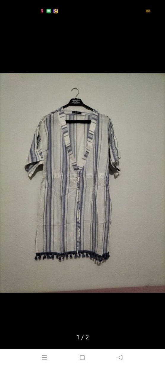 Uzun Kesim V Yaka Keten elbise - Görsel 2