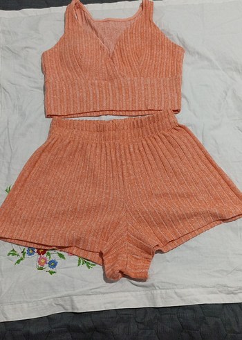 Pembe Örgü Mini Kadın Tulum - Görsel 2