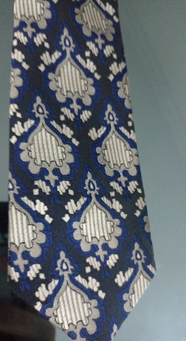 Koyu Mavi Vintage Desenli Klasik Erkek Kravat - Görsel 2