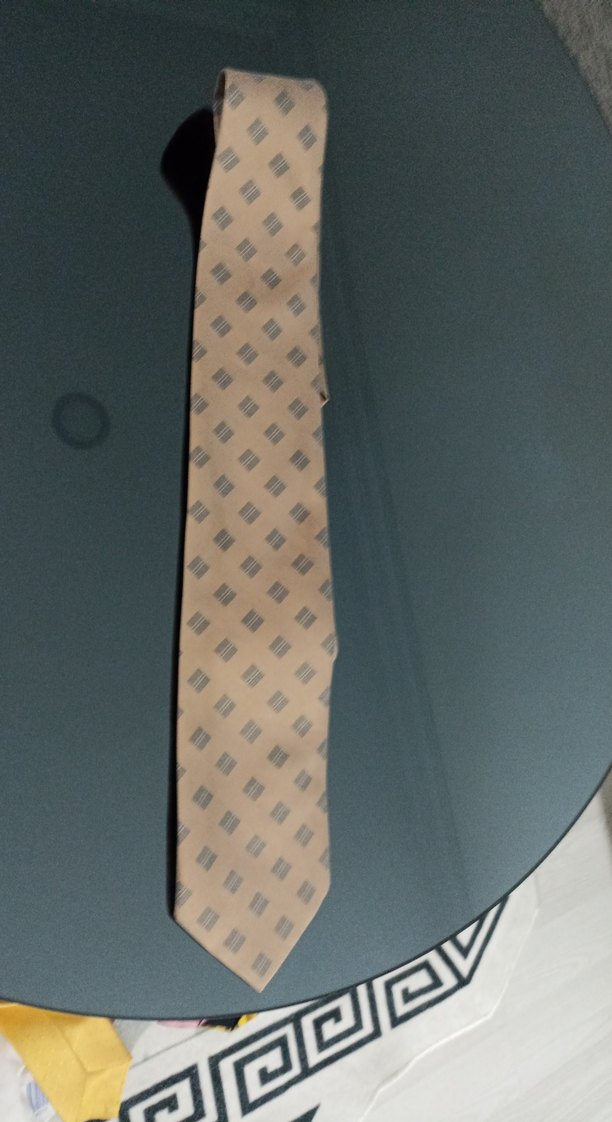 Bej ve Gri Desenli Erkek Kravat - Görsel 4