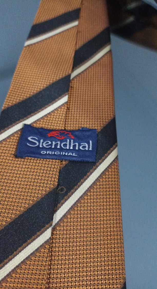 Parlak Kahverengi Çizgili Erkek Kravat - Görsel 3