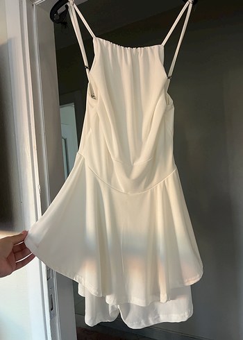 Beyaz Mini askılı elbise