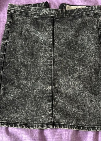Gri Batik Desenli Düğmeli Denim Mini Etek