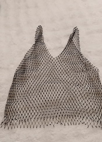 Nakışlı Siyah Örgü Crop Top