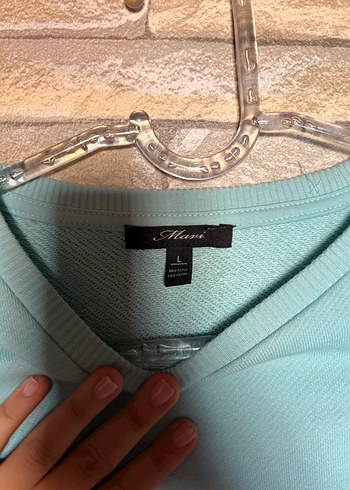 Mavi Turkuaz Kadın Sweatshirt, Bisiklet Yaka, Bol Kesim