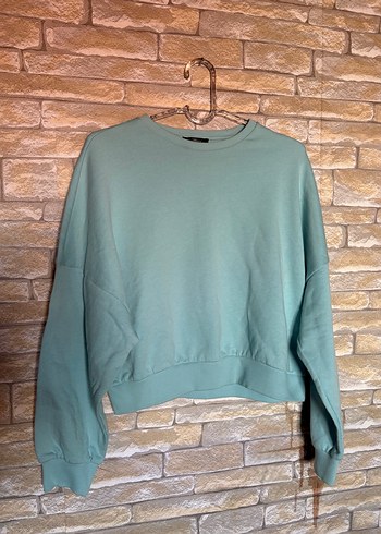 Turkuaz Kadın Sweatshirt, Bisiklet Yaka, Bol Kesim