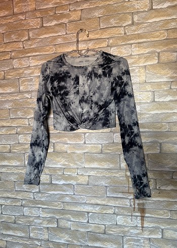 Diğer Gri Batik Desenli Uzun Kollu Bluz