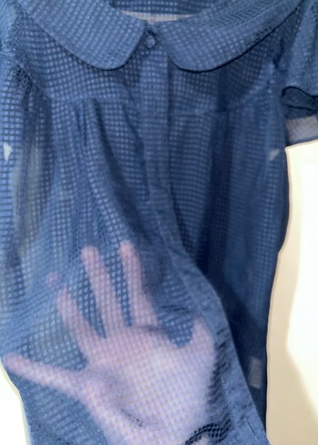 Parlak Lacivert Keten Kısa Kollu Gömlek - Görsel 2