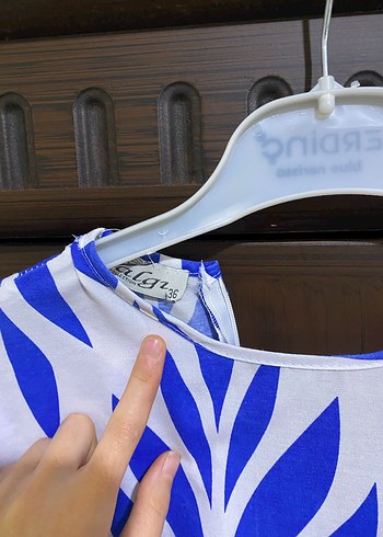 Uzun Kollu Mavi Desenli Bohem Elbise - Görsel 2