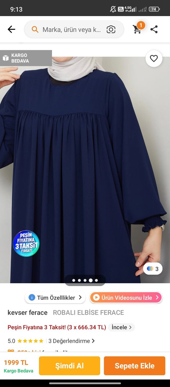 Lacivert Piliseli Uzun Keten Elbise - Görsel 3