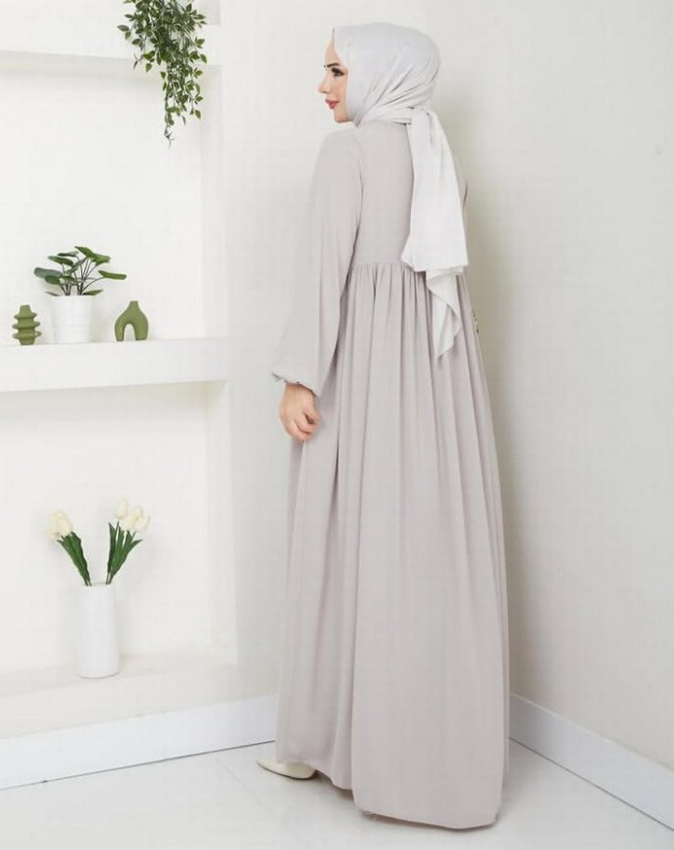 Gri Salaş Keten Uzun ferace - Görsel 3