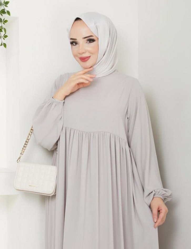 Gri Salaş Keten Uzun ferace - Görsel 4