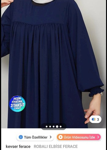 Lacivert Piliseli Uzun Ferace Elbise - Görsel 3