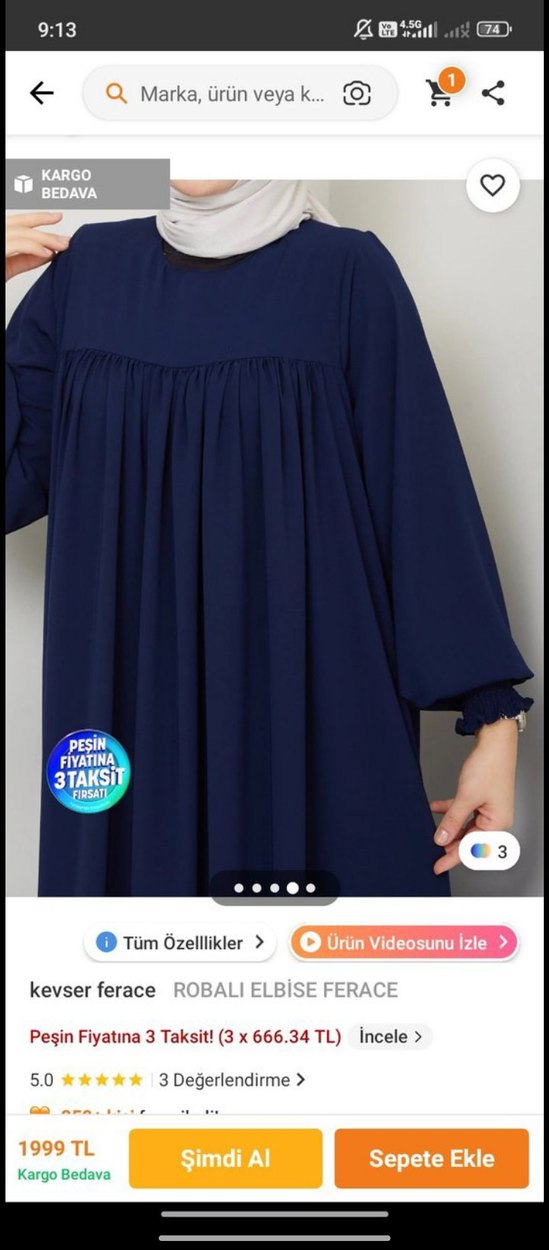 Lacivert Piliseli Uzun Ferace Elbise - Görsel 3