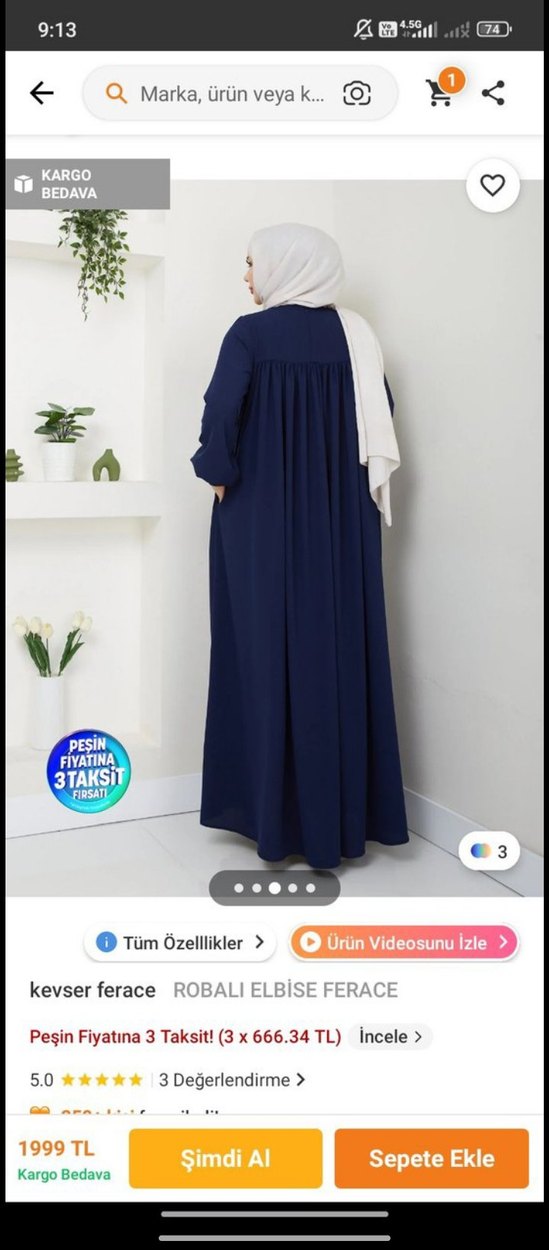 Lacivert Piliseli Uzun Ferace Elbise - Görsel 2