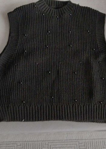 Boncuk Detaylı Örme Siyah Kadın Süveter - Görsel 5