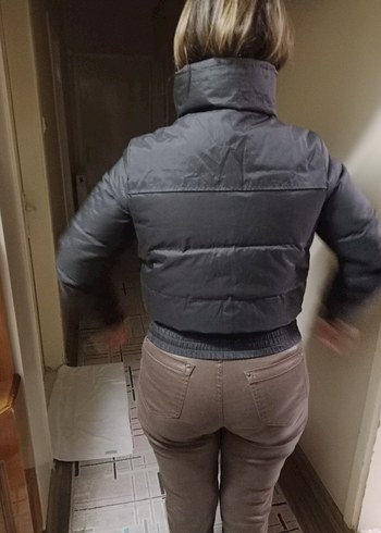 Düğmeli Koyu Gri Kadın Kışlık Mont - Görsel 2