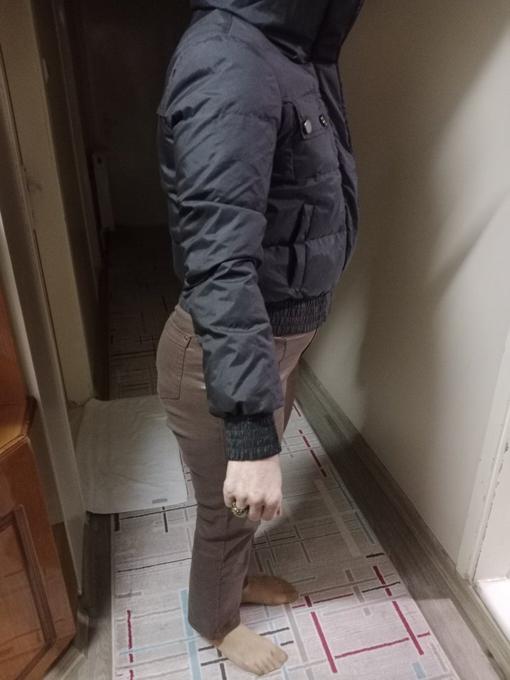 Düğmeli Koyu Gri Kadın Kışlık Mont - Görsel 3