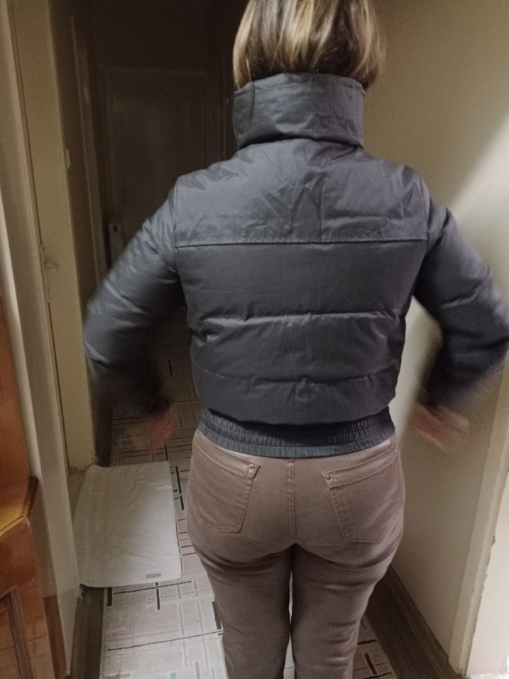 Düğmeli Koyu Gri Kadın Kışlık Mont - Görsel 2