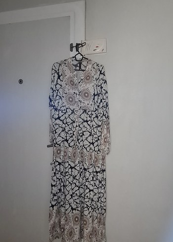 44 Beden Uzun Kol, V Yaka Bohem Kadın Elbise
