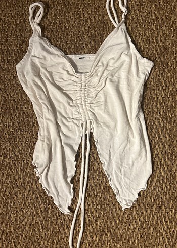 Y2k vintage büzgülü beyaz crop