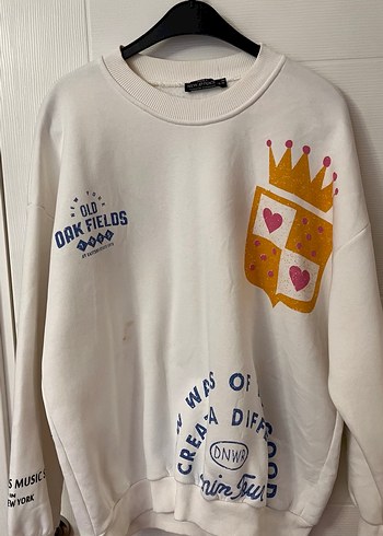 Beyaz Baskılı Pamuklu Kadın Sweatshirt