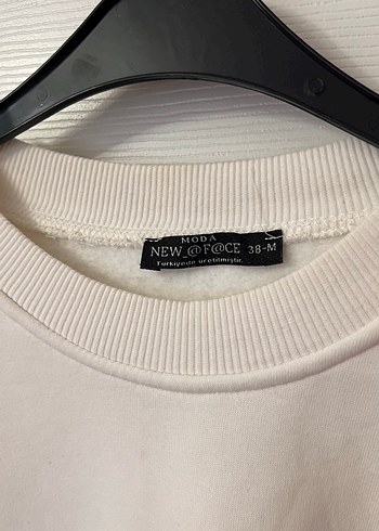 38 Beden beyaz Renk Beyaz Baskılı Pamuklu Kadın Sweatshirt
