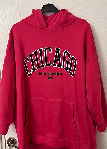 Fuşya pembe oversize Kapüşonlu Sweatshirt