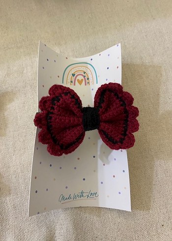 Bordo İşlemeli Fiyonk Saç Tokası - Görsel 2