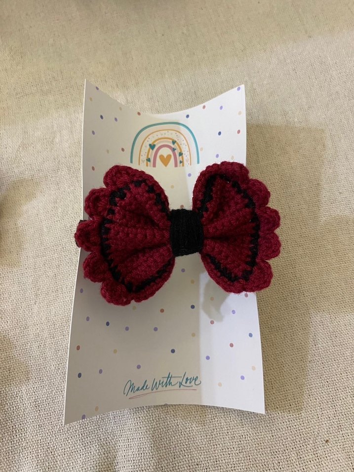 Bordo İşlemeli Fiyonk Saç Tokası - Görsel 2