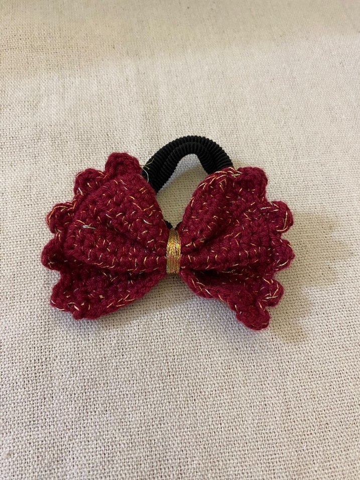 Bordo İşlemeli Fiyonk Saç Tokası - Görsel 3