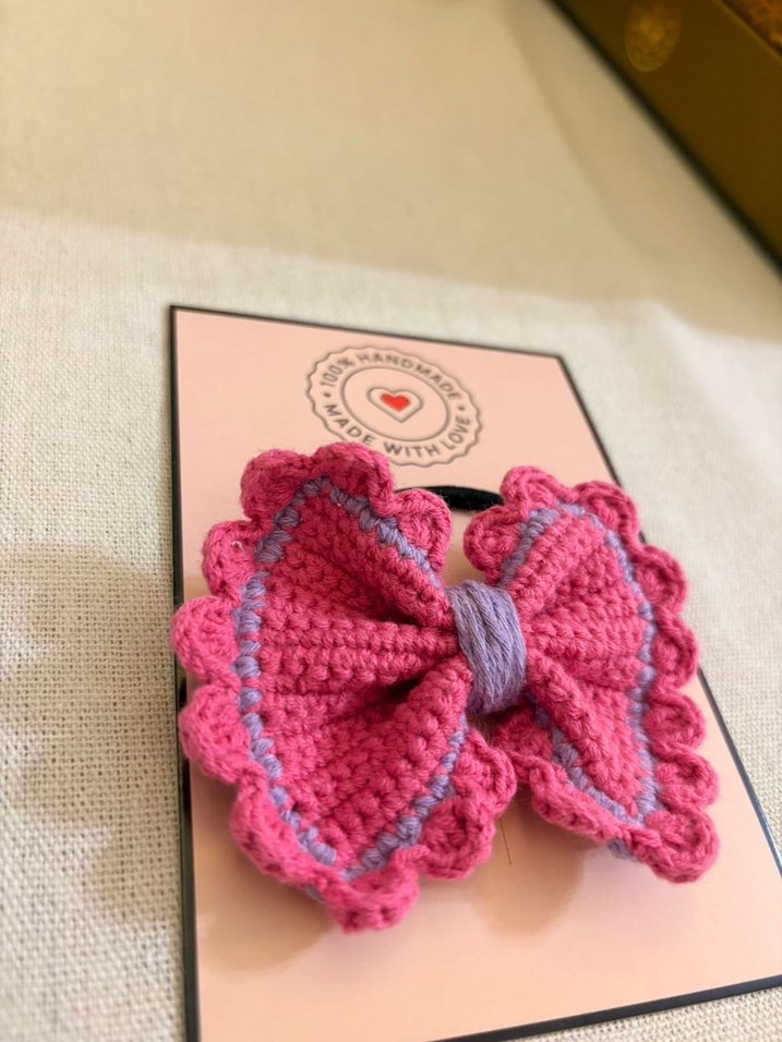 Renkli Nakışlı Pembe Fiyonk Saç Tokası - Görsel 2