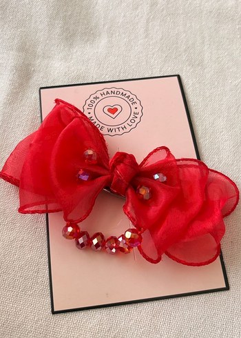 Kırmızı Nakışlı Fiyonk Saç Tokası - Görsel 2
