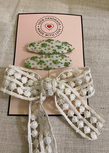 Nakışlı Dantel Beyaz Çocuk Toka Seti - Görsel 2