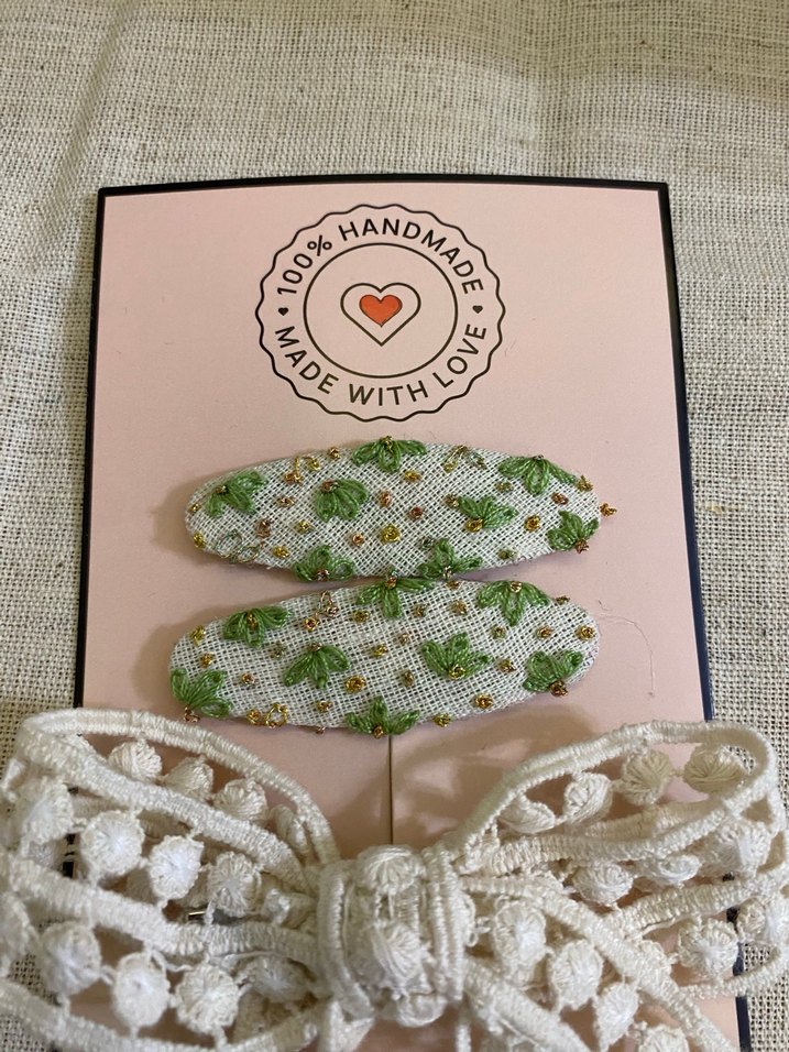 Nakışlı Dantel Beyaz Çocuk Toka Seti - Görsel 3