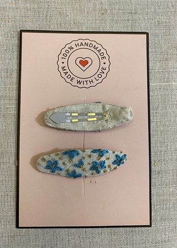 Nakışlı ve Boncuklu Mavi Çocuk Toka Seti - Görsel 2