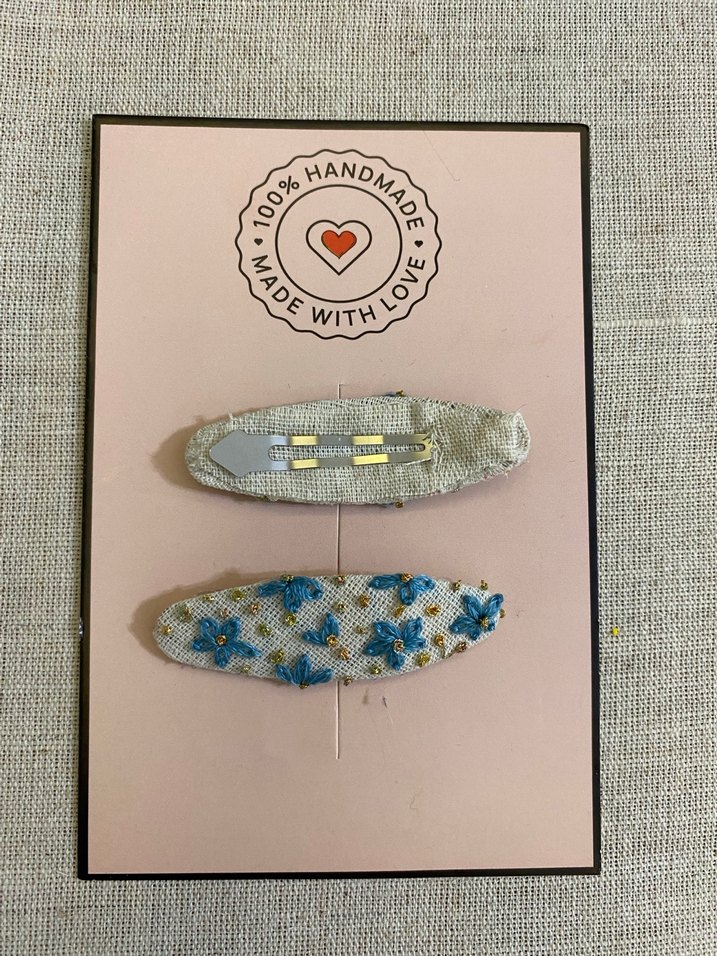 Nakışlı ve Boncuklu Mavi Çocuk Toka Seti - Görsel 2