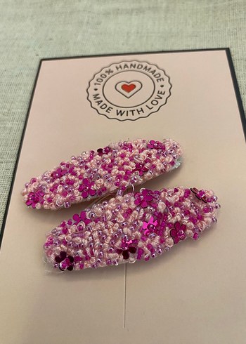 Boncuk İşlemeli Pembe Çocuk Toka Seti - Görsel 2