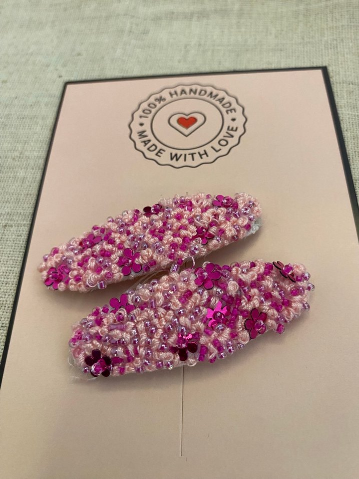 Boncuk İşlemeli Pembe Çocuk Toka Seti - Görsel 2