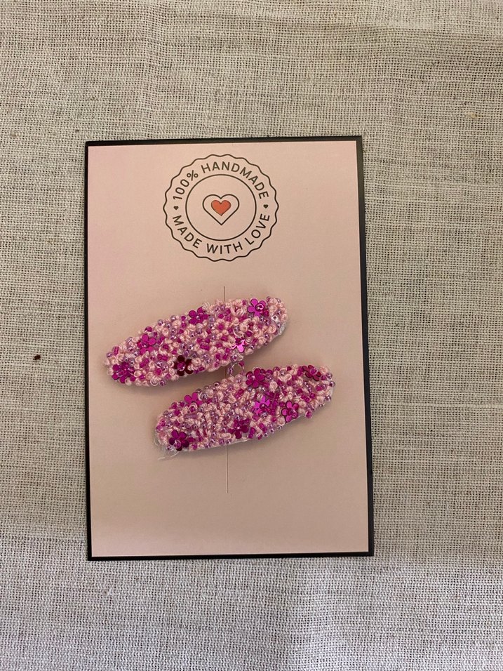 Boncuk İşlemeli Pembe Çocuk Toka Seti - Görsel 3