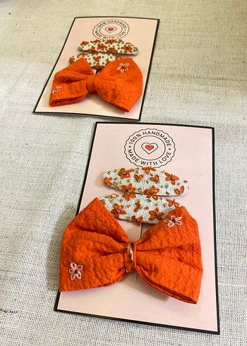 Nakışlı Turuncu Fiyonk ve Çiçekli Toka Seti - Görsel 5