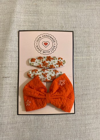 Nakışlı Turuncu Fiyonk ve Çiçekli Toka Seti - Görsel 3