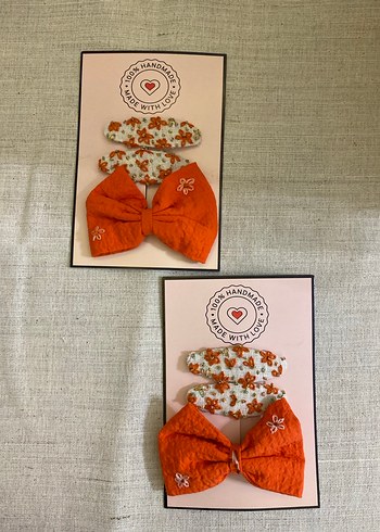 Nakışlı Turuncu Fiyonk ve Çiçekli Toka Seti - Görsel 4