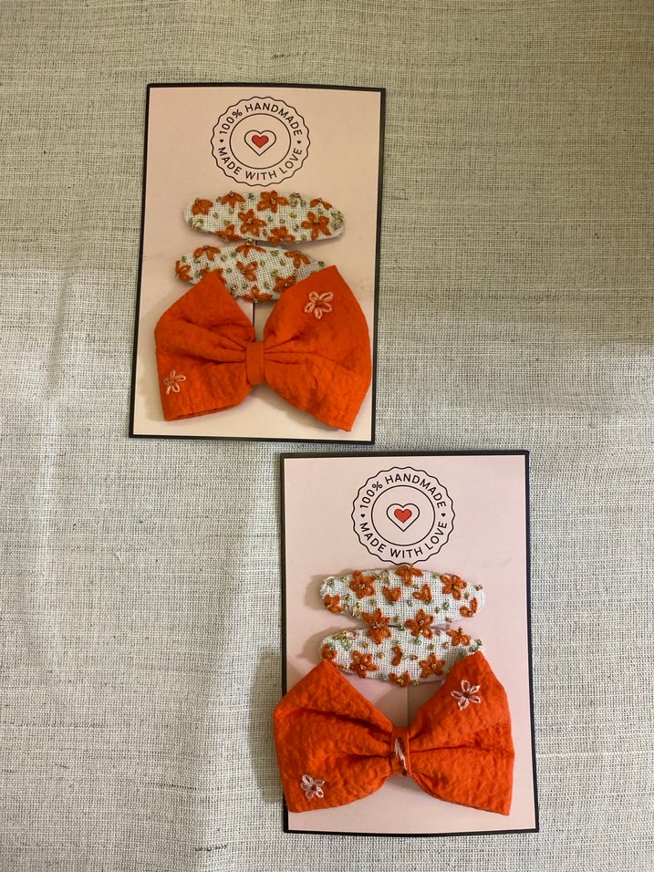 Nakışlı Turuncu Fiyonk ve Çiçekli Toka Seti - Görsel 4