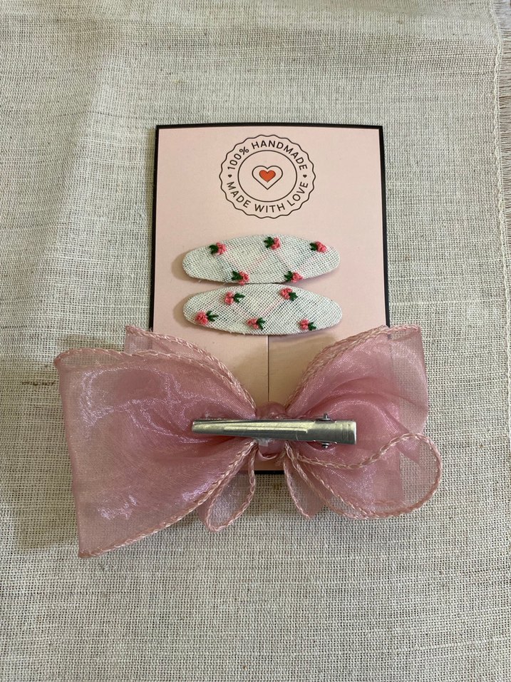 Nakışlı Pembe Fiyonk Toka Seti - Görsel 4