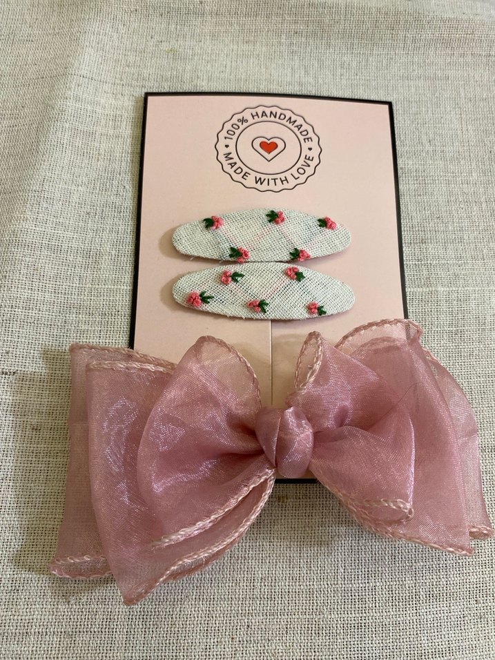 Nakışlı Pembe Fiyonk Toka Seti - Görsel 2