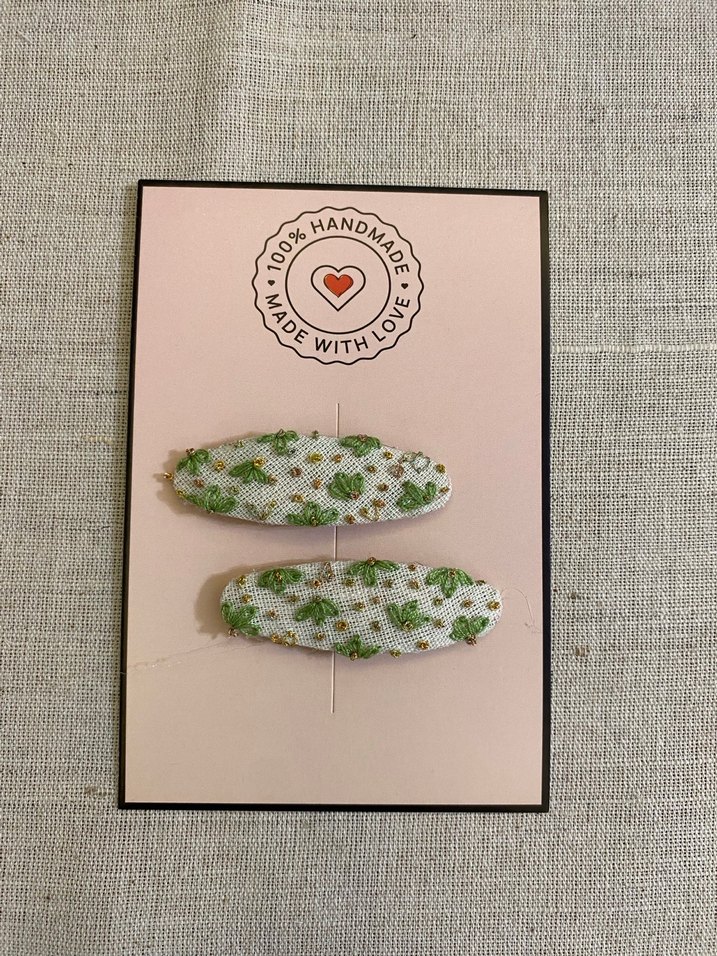 Nakışlı Boncuklu Yeşil Çocuk Toka Seti - Görsel 3